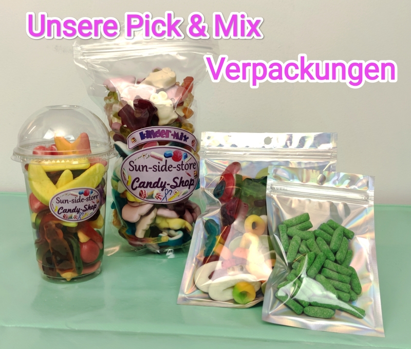 Perfekt auch zum verschenken. Die schicken Verpackungen unserer Pick & Mix Süßigkeiten. Süßigkeiten